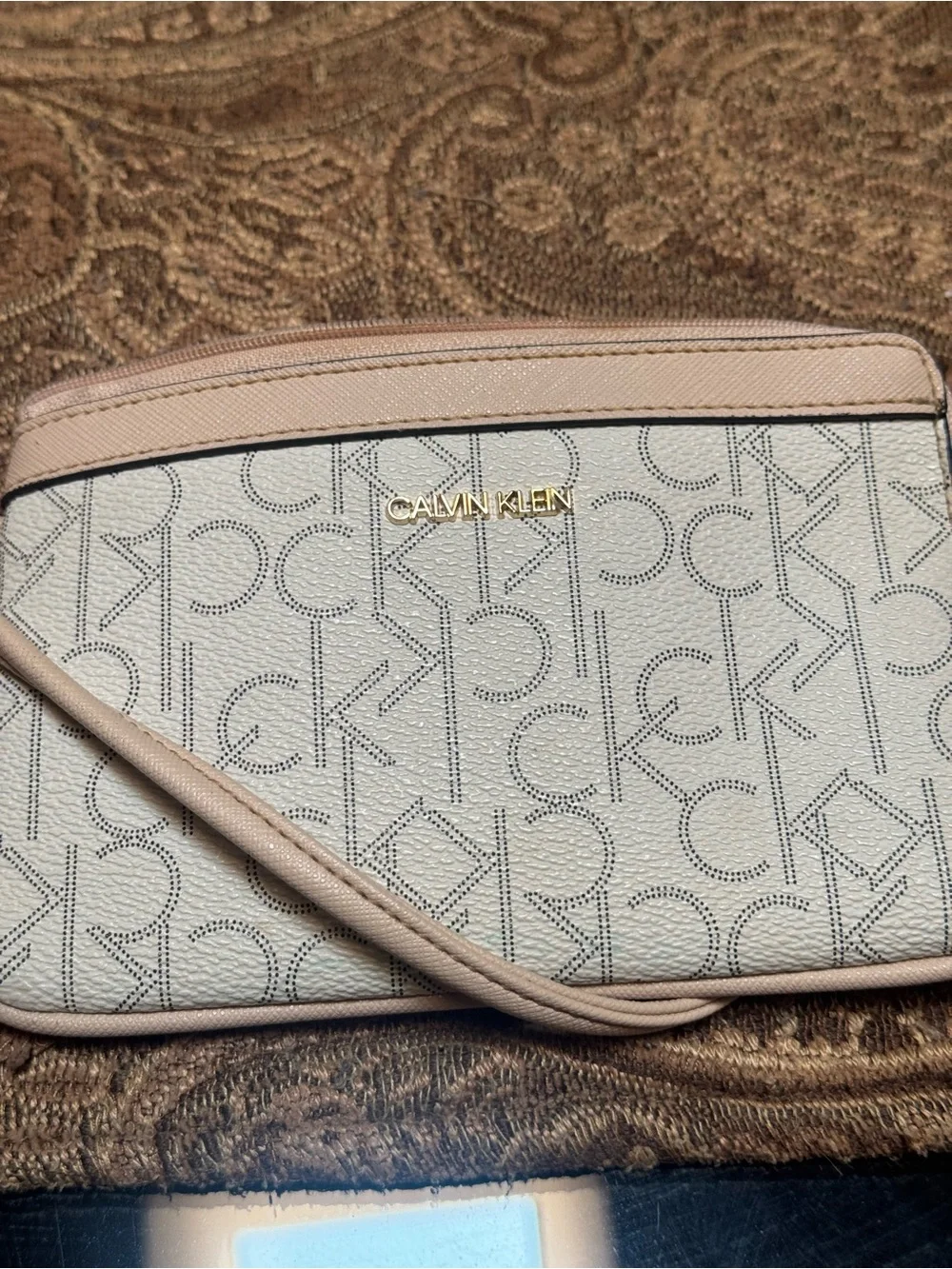 Neutral Logo Wristlet Pouch with Gold Hardware